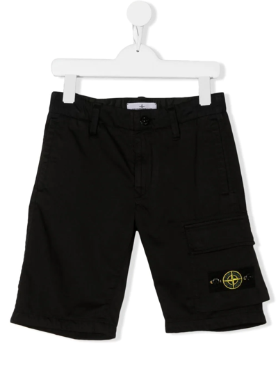 Stone Island Kids' Logo Patch Shorts In Black