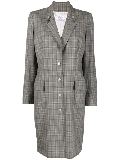Pre-owned Dior 2002  Above-the-knee Checked Coat In Grey