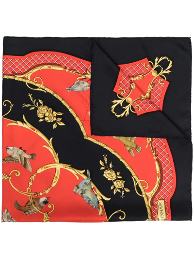 Pre-owned Hermes 1990  La Clé Des Champs Silk Scarf In Red