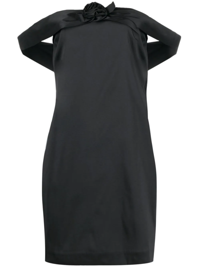 Bernadette Floral-appliqué Off-shoulder Dress In Black