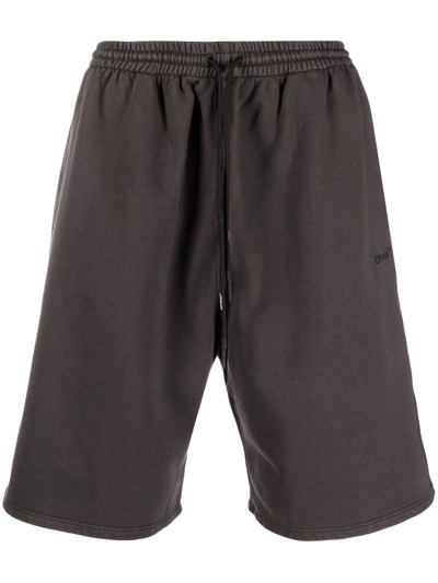 Off-white Diag-stripe Cotton Shorts In Grey