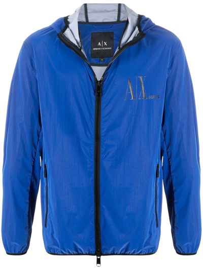 Armani Exchange Logo-print Hooded Lightweight Jacket In Blue
