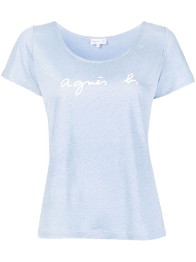 Agnès B. Tasmanie Logo-print Linen T-shirt In 蓝色