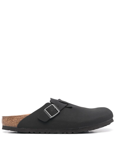 Birkenstock Boston Birkibuc Vegan Mens Black Slippers