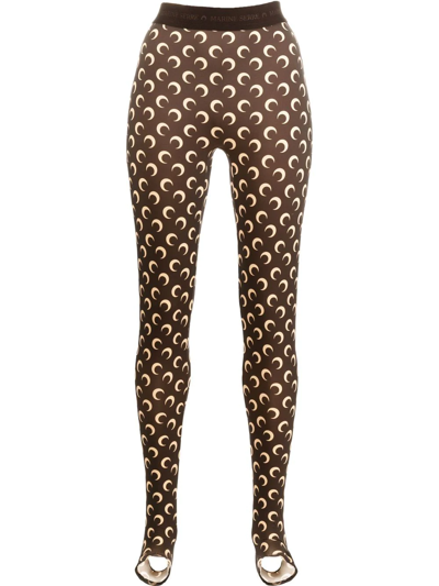 Marine Serre Fuseaux Crescent Moon-print Stirrup Leggings In Brown