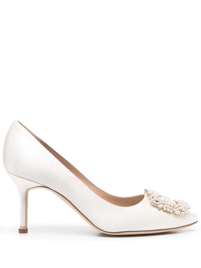 Manolo Blahnik Buckle-detail Heeled Pumps In White