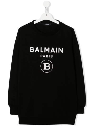 Balmain Teen Logo-print Cotton Sweatshirt In Black