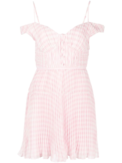 Self-portrait Gingham Check Chiffon Off Shoulder Mini Dress In Pink