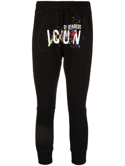 Dsquared2 Icon Splatter-print Cotton Track Pants In Black