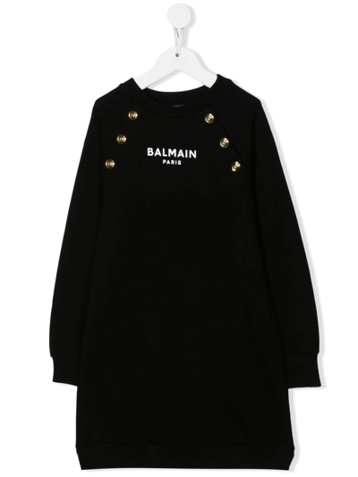 Balmain Teen Logo-print Long-sleeve Sweatshirt Dress In Black