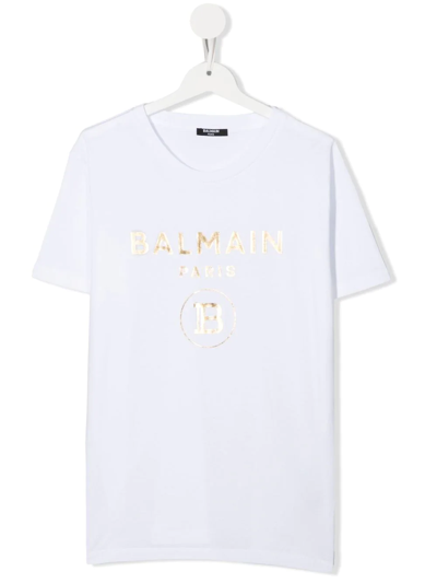 Balmain Teen Logo-print T-shirt In White