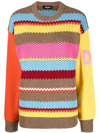Dsquared2 Wool Blend Knit Striped Jacquard Sweater In Brown