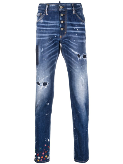 Dsquared2 Ditsy Ripped Slim-fit Jeans In Blue