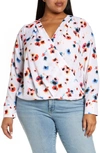 Halogen Cross Front Blouse In White Multi Floral Paint