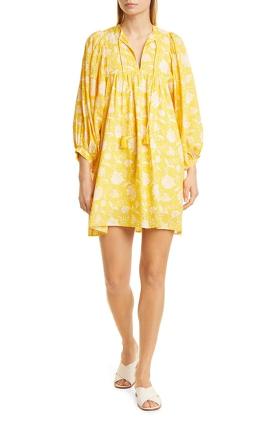 Mille Anais Belted Puff-sleeve Minidress In Yellow Zinnia