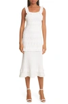 Milly Light Weight Pointelle Midi Dress In White