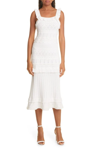 Milly Light Weight Pointelle Midi Dress In White
