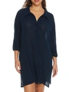 Elan Tie-front Button-down Cover-up In Navy