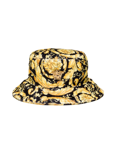 Versace Teen Barocco-print Bucket Hat In Black