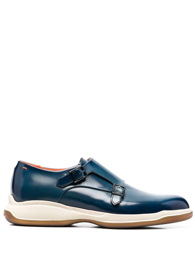 Santoni Double-buckle Monk Shoes In Blue