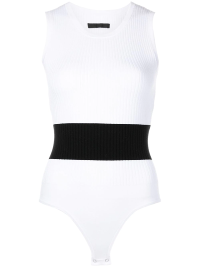 Rta Ensely Two-tone Bodysuit In White Black Stripe