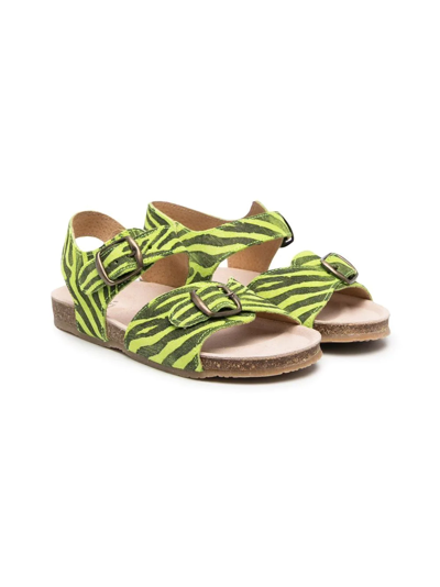 Pèpè Kids' Tiger-print Buckle Sandals In Green