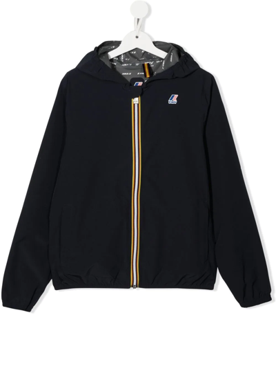 K-way Teen Logo Print Zip-up Jacket In Blue