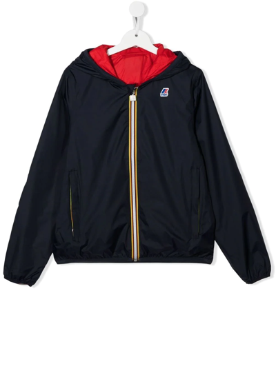K-way Teen Logo-print Zip-up Hooded Jacket In Blue