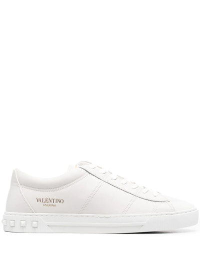 Valentino Garavani Men's Studded Heel Low-top Leather Sneakers In White