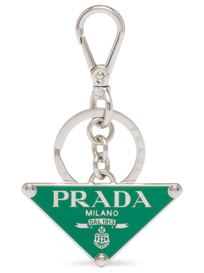 Prada Triangle-logo Keyring In Silver