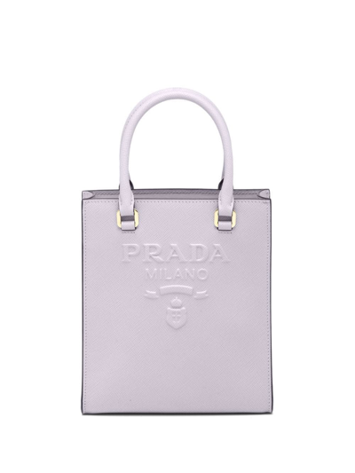 Prada Embossed-logo Tote Bag In Grey