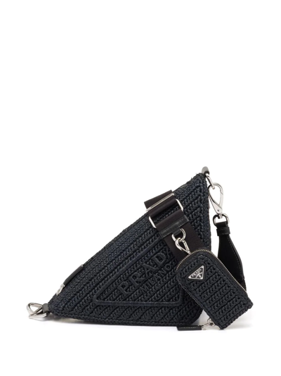 Prada Triangle Leather Zip Shoulder Bag In Black