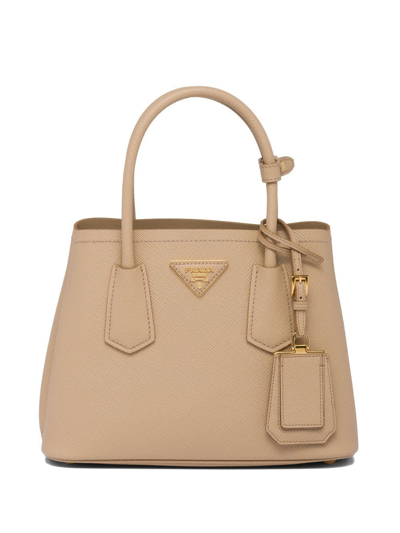 Prada Double Saffiano Leather Tote Bag In Beige