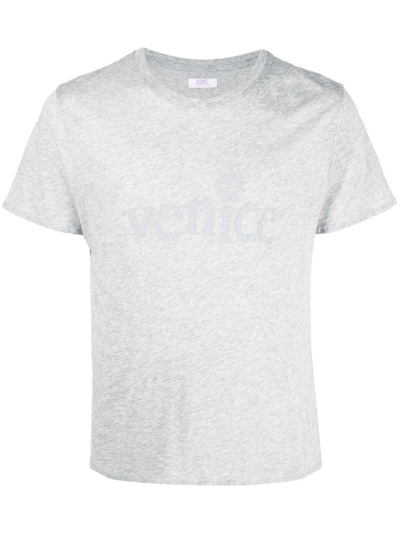 Erl Venice-print Detail T-shirt In Grey