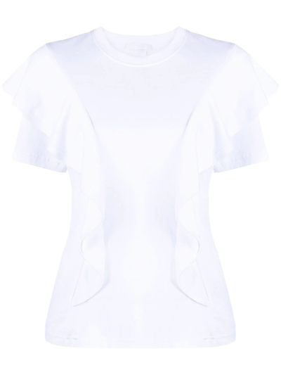 Chloé Ruffled Stretch-cotton Jersey T-shirt In White