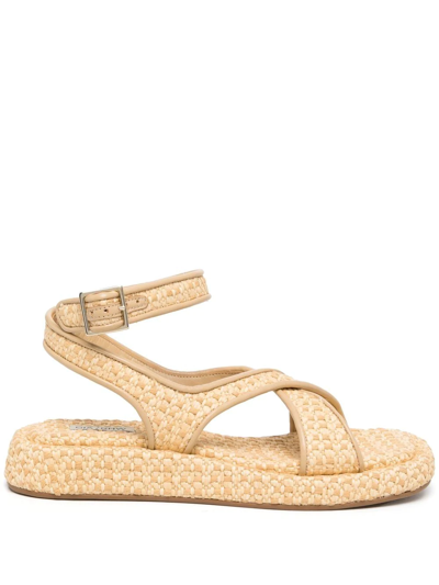 Gia Borghini Raffia Ankle-strap Sandals In Brown