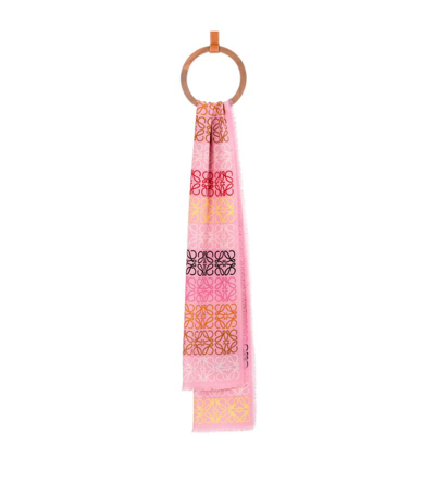 Loewe Fringed Printed Wool, Silk And Cashmere-blend Scarf In Pink