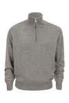 Brunello Cucinelli Cashmere Quarter Zip Sweater In Grey Melange