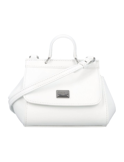 Dolce & Gabbana Sicily Patent Leather Shoulder Bag In White