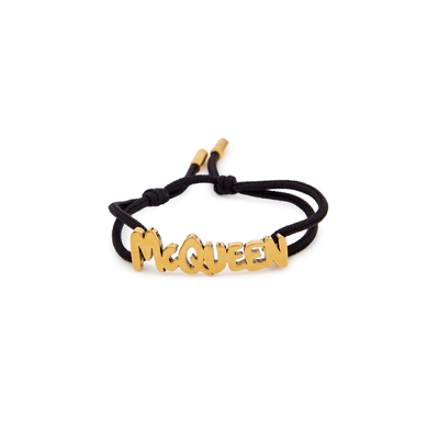 Alexander Mcqueen Graffiti Logo Cord Bracelet In Black