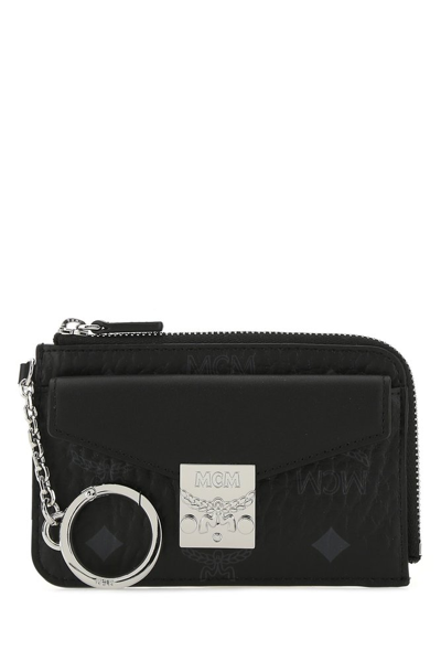 Mcm Patricia Mini Visetos Card Case Key Pouch In Black/silver