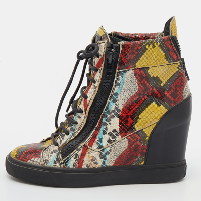 Pre-owned Giuseppe Zanotti Multicolor Snakeskin Embossed Leather High Toe Wedge Trainers Size 39
