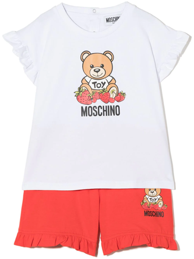 Moschino Babies' Kids Logo Stretch-cotton T-shirt And Shorts Set In White