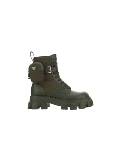 Prada Monolith Lug-sole Leather Combat Boots In Militare