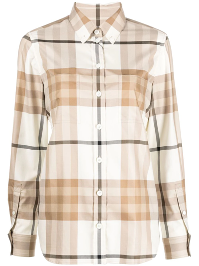 Burberry Check Cotton Button-down Shirt In White