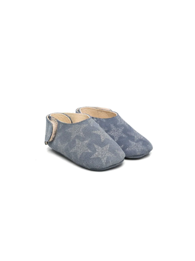 Pèpè Babies' Star-print Suede Crib Shoes In Blue