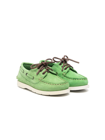 Pèpè Lace-up Leather Deck Shoes In Green