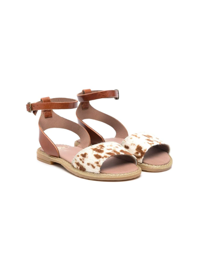 Pèpè Kids' Cow-print Open-toe Sandals In Neutrals