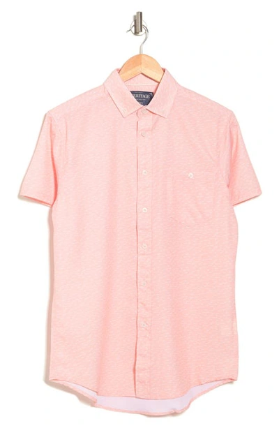 Report Collection 4-way Stretch Bird Print Short Sleeve Button Front Shirt In 88 Melon