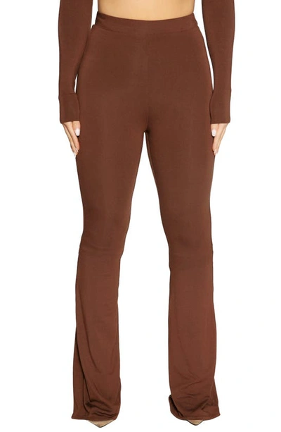 Naked Wardrobe High Waist Flare Leggings In Chocolate